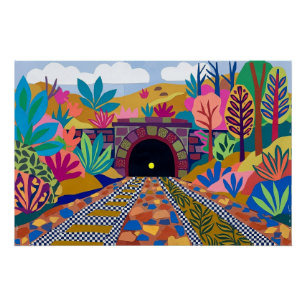 Pôster Arte Colorida de Túnel Ferroviário Inspirada em Ma