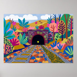 Poster Arte Colorida de Túnel Ferroviário Inspirada em Ma