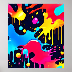 Poster Arte Colorida Neon Paint Splatter