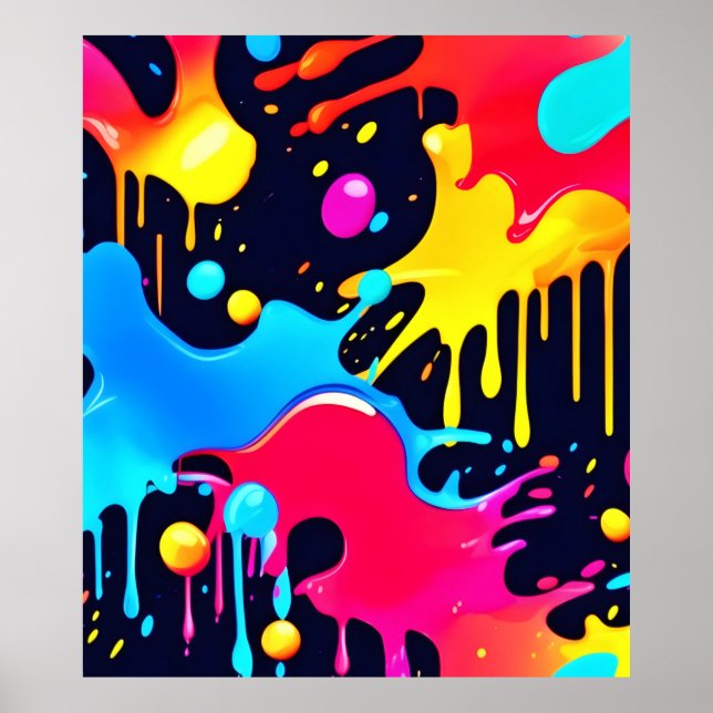 Poster Arte Colorida Neon Paint Splatter (Frente)
