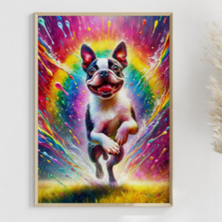 Poster Arte Colorida Rainbow Splatter Boston Terrier