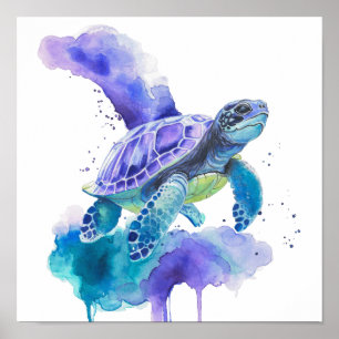 Poster Arte Colorida Turtle Watercolor - Spirit Animal Po
