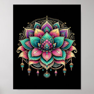 Poster Arte Colorido do Mandala de Lótus Design