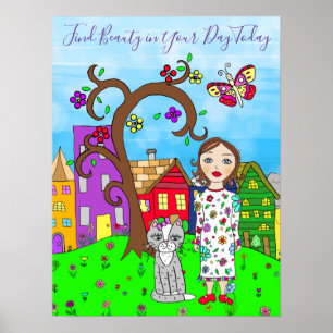 Poster Arte com dama e gato por semana