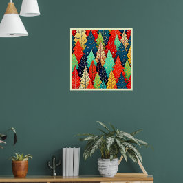 Poster Arte com Padrão de Árvore de Natal Vibrante