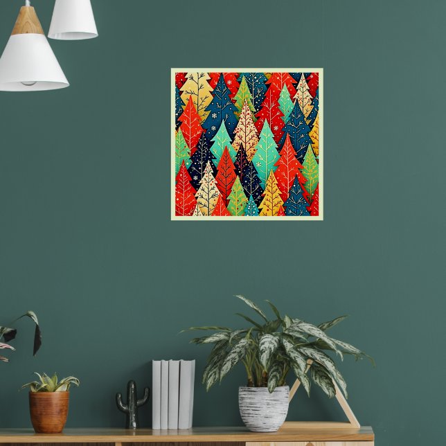 Poster Arte com Padrão de Árvore de Natal Vibrante (Sala de Estar 1)