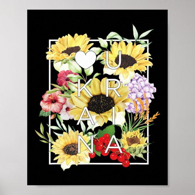 Poster Arte com Palavras das Flores da Ucrânia - Orgulho  (Frente)