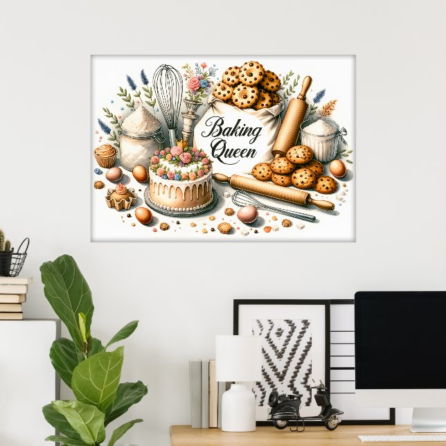 Poster Arte com palavras de comida da Rainha da culinária (Escritório em casa)