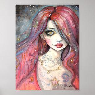 Poster Arte contemporânea da fantasia da menina do poste