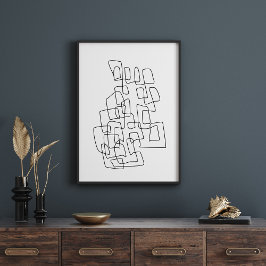 Poster Arte Contemporânea de Linha de Abstrato a Preto e 