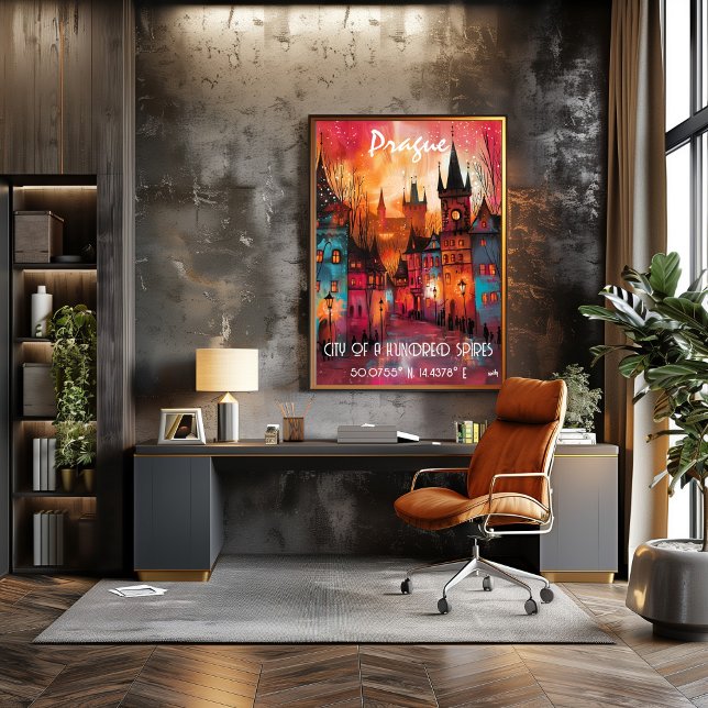 Pôster Arte Contemporáneo de Praga en Estilo Vibrante (Criador carregado)