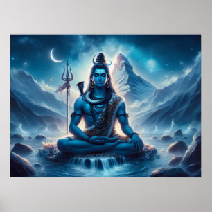 Poster Arte Cósmica Azul Serena Meditação Senhor Shiva
