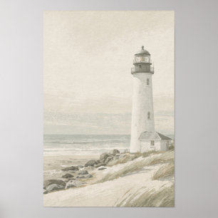 Poster Arte Costeira de Farol em Sage e Creme