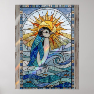 Poster Arte Costeira de Vidro Pintado Pôr do Sol Pinguim
