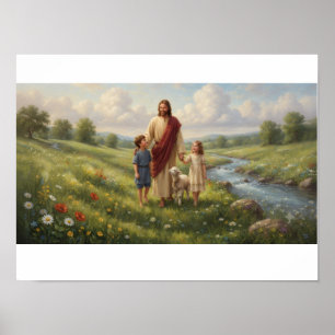 Poster Arte Cristã de Jesus com Crianças Arte da Fé
