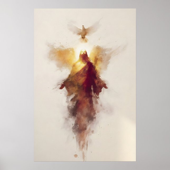Poster Arte Cristã em Aquarela Abstrata da Santíssima Tri (Frente)