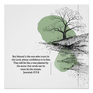 Pôster Arte Cristã para Parede Jeremias 17:7–8 Confie e