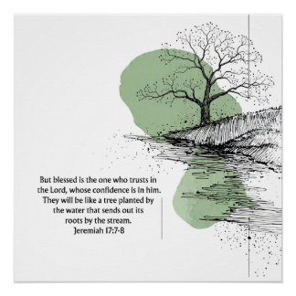 Pôster Arte Cristã para Parede Jeremias 17:7–8 | Confie e