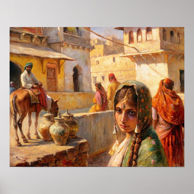 Poster Arte da aldeia indiana Rajasthan (Frente)