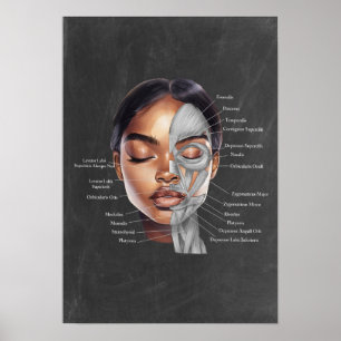 Poster Arte da Anatomia Facial da Bela Mulher Negra