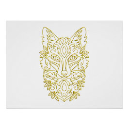 Pôster Arte da cabeça de lobo em ouro