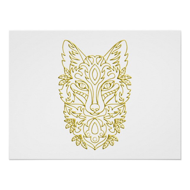 Pôster Arte da cabeça de lobo em ouro (Frente)