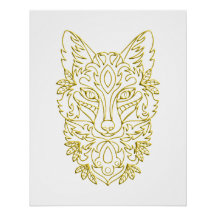 Arte da cabeça de lobo em ouro