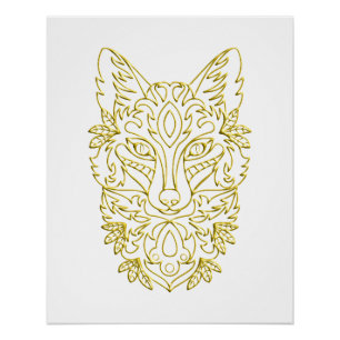 Pôster Arte da cabeça de lobo em ouro