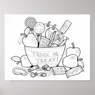 Poster Arte da Cena de Coloração do Halloween Candy Bowl