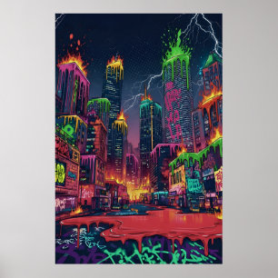 Poster Arte da Cidade de Neon Eletrônica