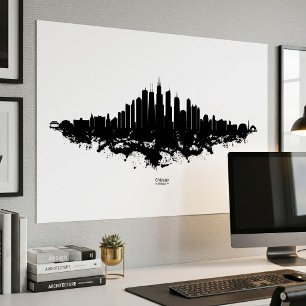 Poster Arte da Cidade em Aquarela Preto e Branco da Silhu