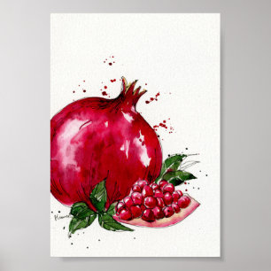 Poster Arte da cozinha da romã da aguarela