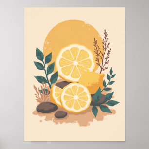 Poster Arte da Cozinha de Abstrato de Fatias de Limão Min