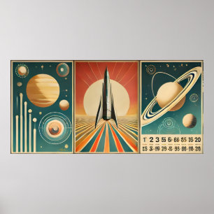 Poster Arte da Era Espacial Calendário Espaço Tempo
