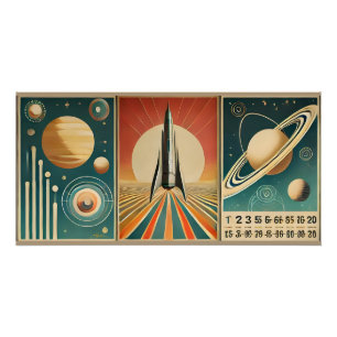 Pôster Arte da Era Espacial Calendário Espaço Tempo
