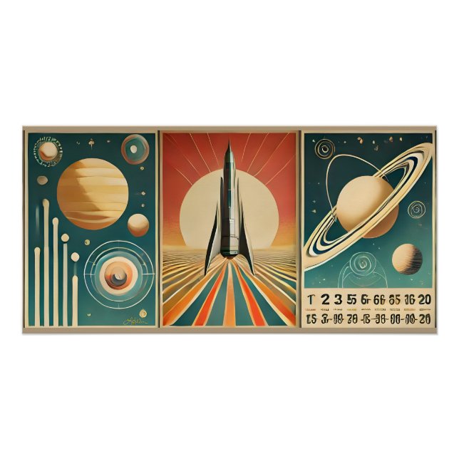 Pôster Arte da Era Espacial Calendário Espaço Tempo (Frente)