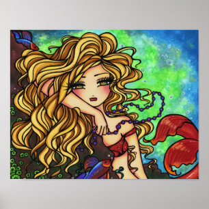 Pôster Arte da fada da fantasia dos peixes da sereia de