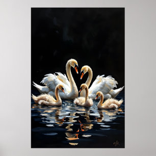 Poster Arte da Família de Cisnes no Lago Negro