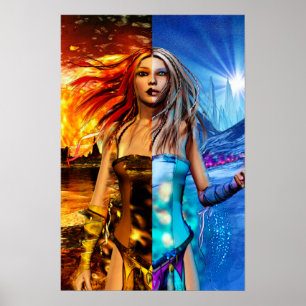 Poster Arte da fantasia da ficção científica do fogo &