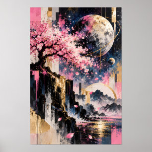 Poster Arte da Galáxia Rosa Dourada do Vórtice Dourado Sa