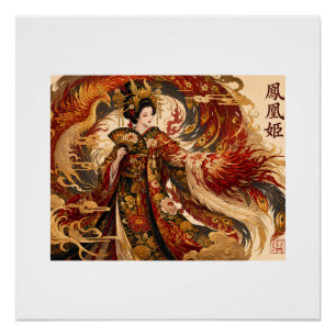 Pôster Arte da Gésa Fênix Japonesa Design de Mitologia