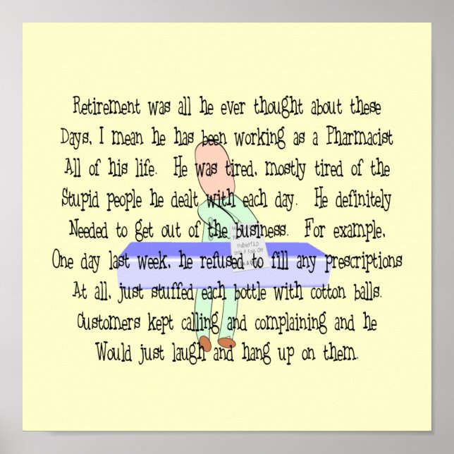 Pôster Arte da História "Farmacêutico Sonhando com Reform (Frente)