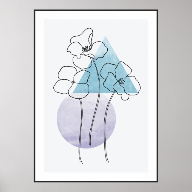 Poster Arte da linha da flor botânica com triângulo e cír (Frente)
