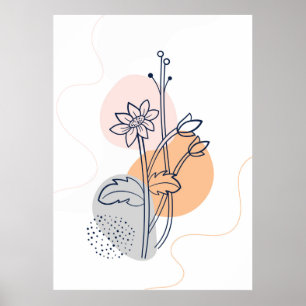 Poster Arte da linha de flores botânica