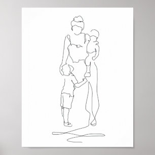 Poster Arte da Linha Mãe e Filhos, Desenho da Linha, Pre