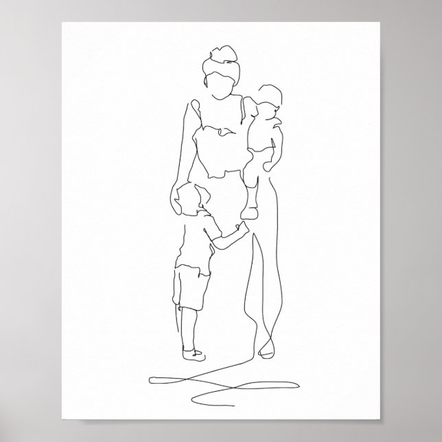 Poster Arte da Linha Mãe e Filhos, Desenho da Linha, Pres (Frente)
