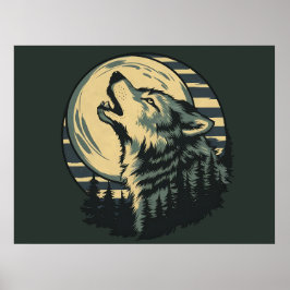 Poster Arte da Lua Uivante Turquesa do Lobo