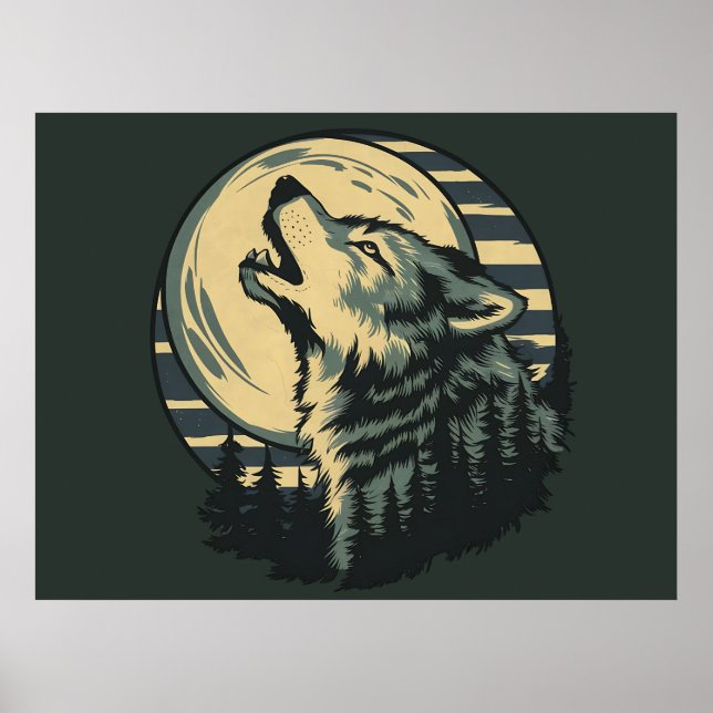 Poster Arte da Lua Uivante Turquesa do Lobo (Frente)