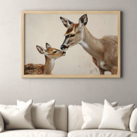 Arte da Natureza em Aquarela: Mãe Cerva e Filhote