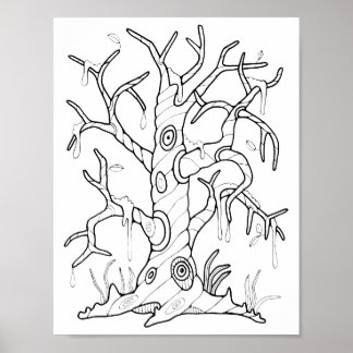 Poster Arte da Página de Coloração da Árvore do Halloween